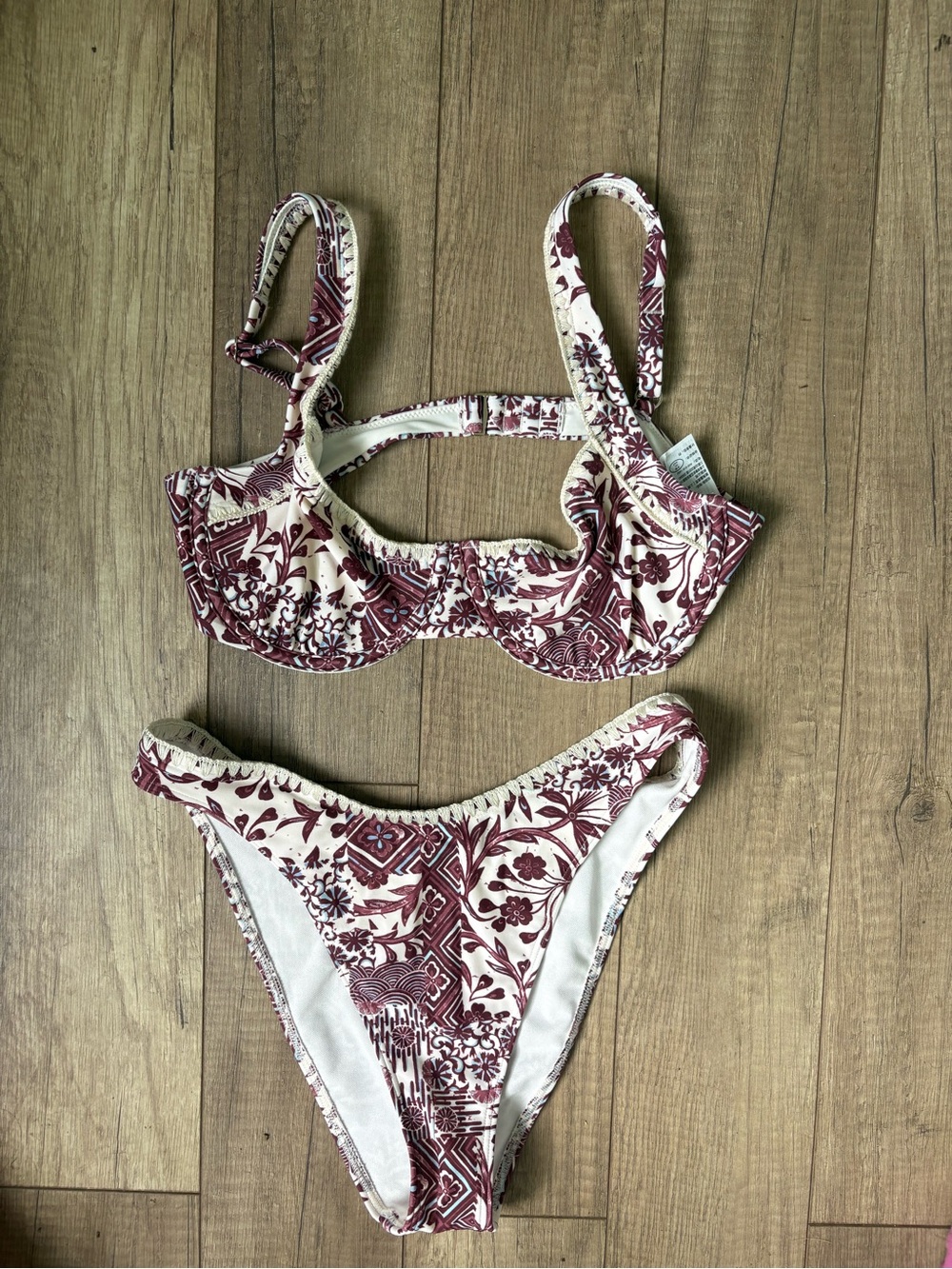 Abercrombie & Fitch Floral Underwire Bikini in Maroon and Cream